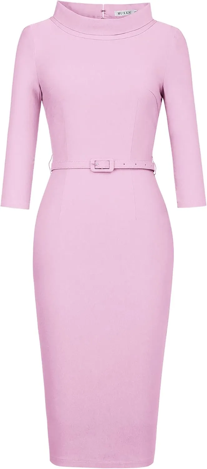 MUXXN Women's 1950s Vintage 3/4 Sleeve Elegant Collar Cocktail Evening Dress