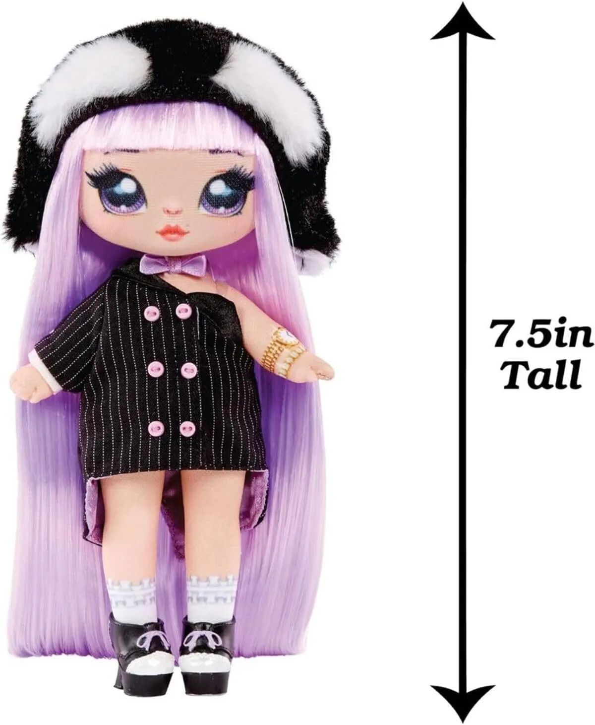 Na! Surprise 119401EUC Cozy Series – ISLA Waddles Soft Mannequin Doll Inspired by a Penguin, with Purple Hair, Bonnet, Outfit & Purse with Carabiner, Collectible Age 5 