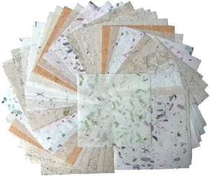 Natural Fiber Leaves Banana Bark Mulberry Paper Sheets 8 x 8 Inches 50 Sheets Square Origami Paper Arts Folding Craft, Square Folding Paper for DIY Crafts (Mixed Leaves,Banana Bark, etc., 8"x8")