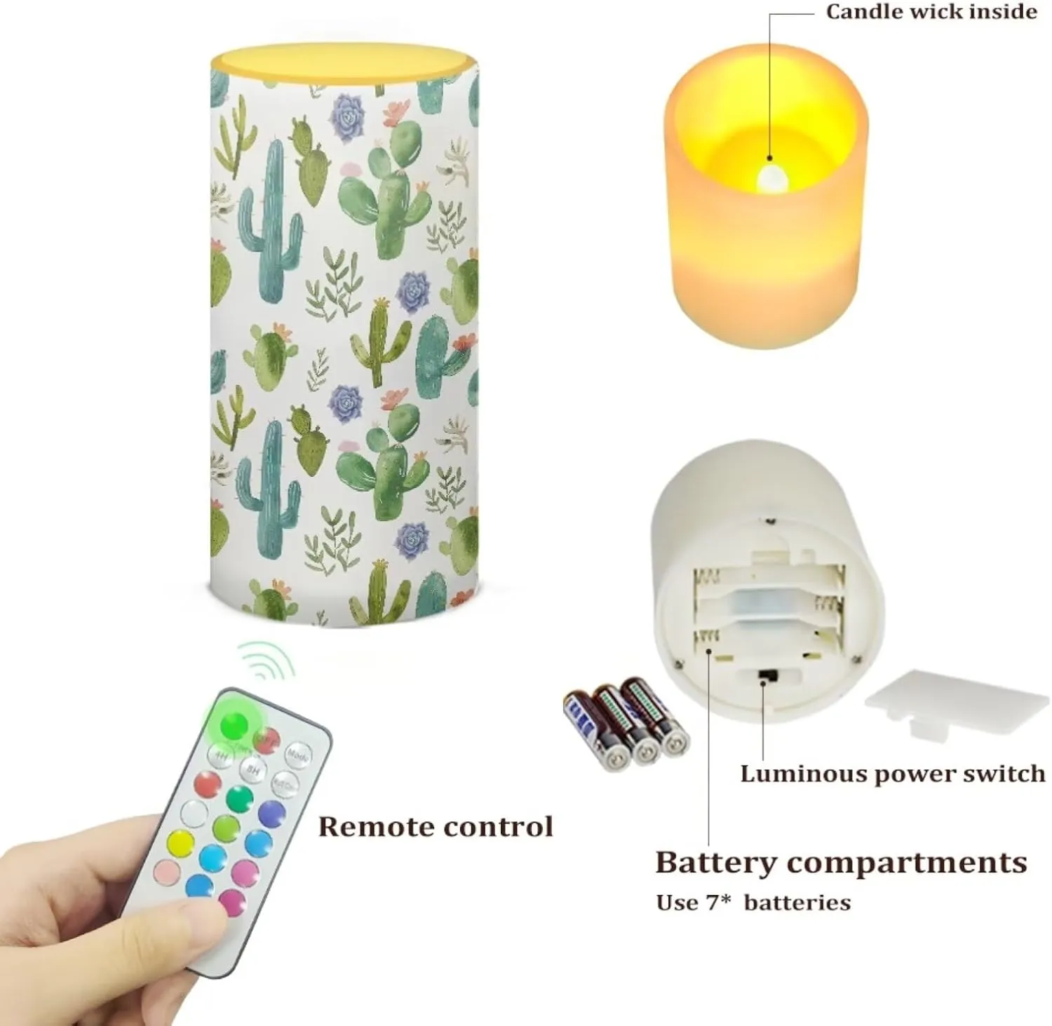 NDistinc Cactus Candles - LED Flameless Tea Lights for Wedding & Party Decor