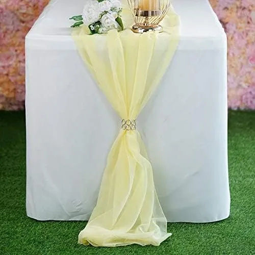 New Creations Fabric & Foam Inc, Chiffon Table Runner Extra Long, Wedding Runners, Holiday Table Runners, Long Table Runners, (Light Yellow, 14" Wide x 120" Long)