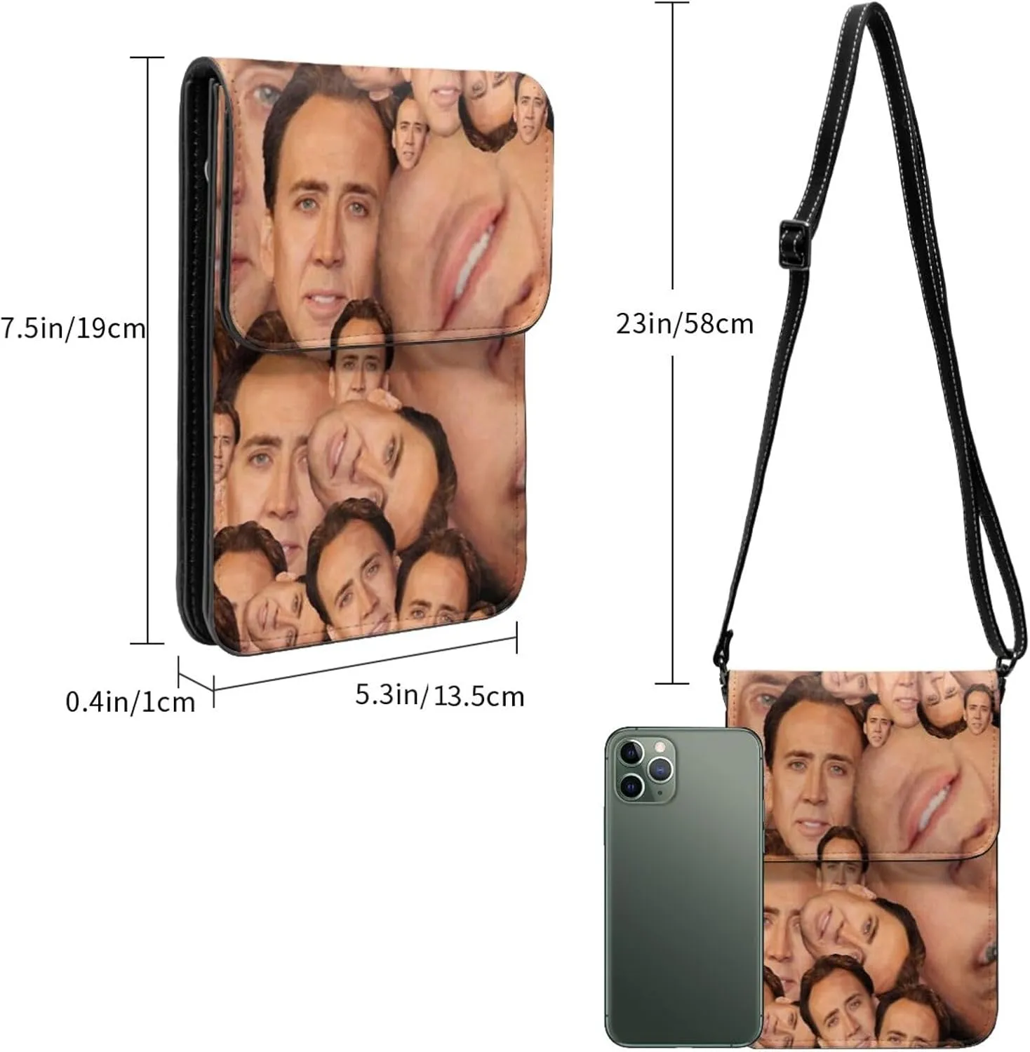 Nic-olas Cage Cell Phone Purse Crossbody Bag for Outdoor Travel Sports Camping Hiking Shoulder Bags