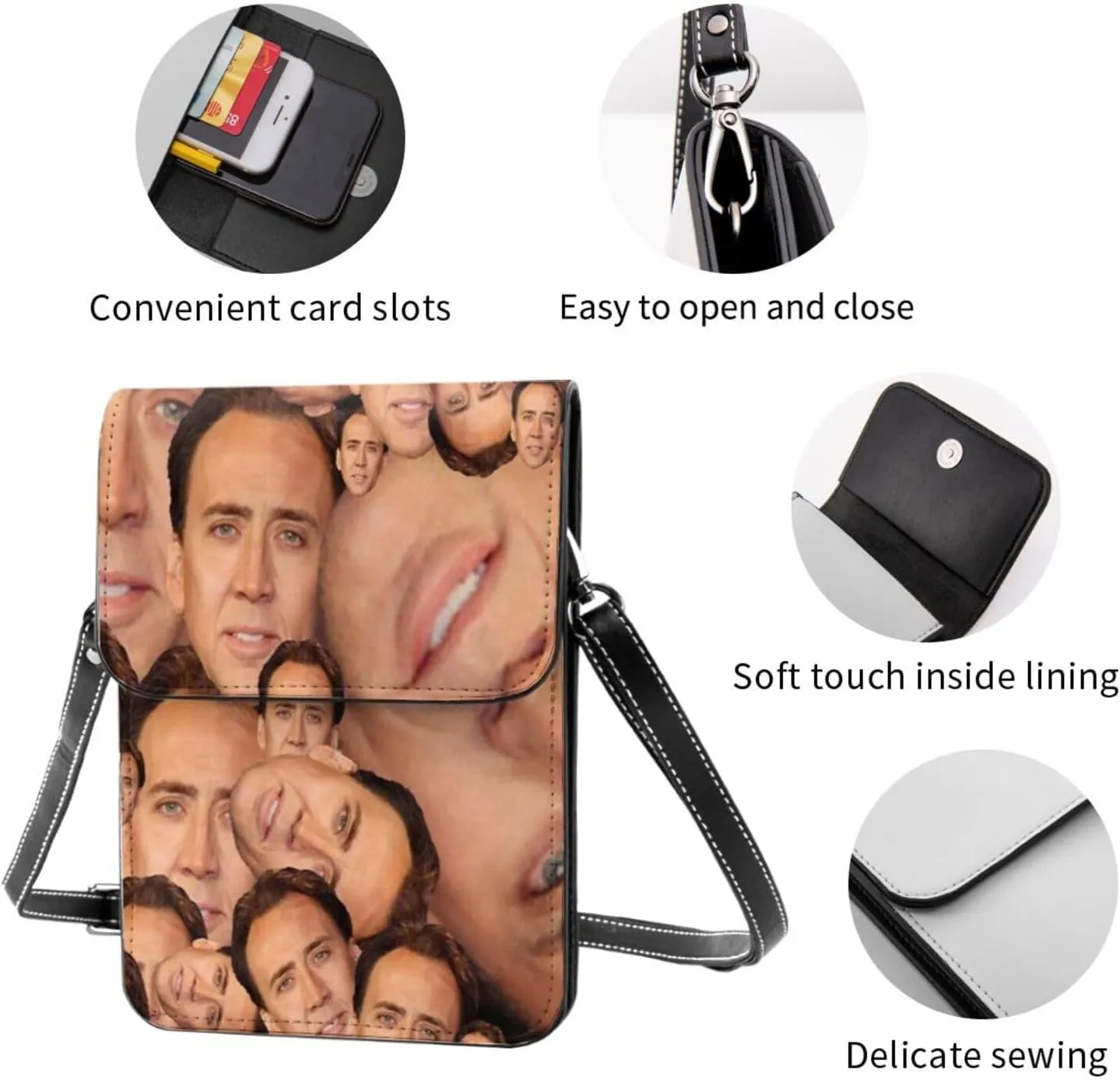 Nic-olas Cage Cell Phone Purse Crossbody Bag for Outdoor Travel Sports Camping Hiking Shoulder Bags