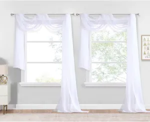 NICETOWN White Sheer Window Scarf 216 inch Extra Long, Soft Voile Textured Bed Canopy Scarf Curtains for Event Designs/Home Decor, 60 inches Wide, Set of 2
