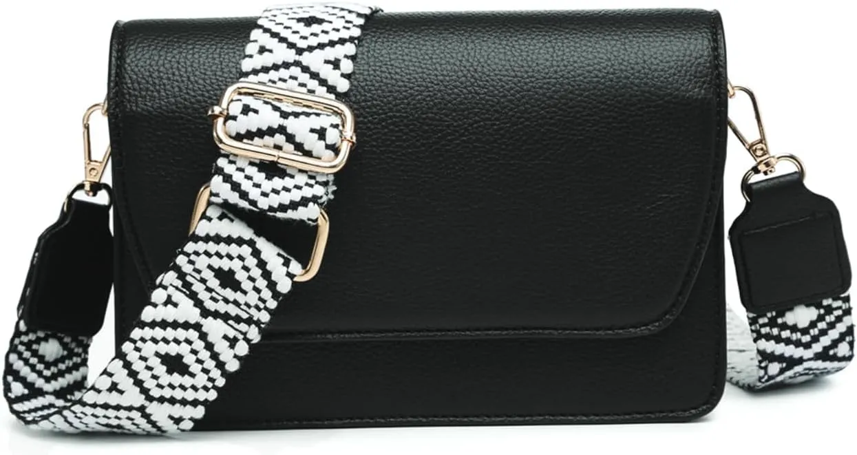 Noah Flapover Crossbody Bags for Women Vegan Leather Cross Body Purses Shoulder Handbags with Guitar Strap