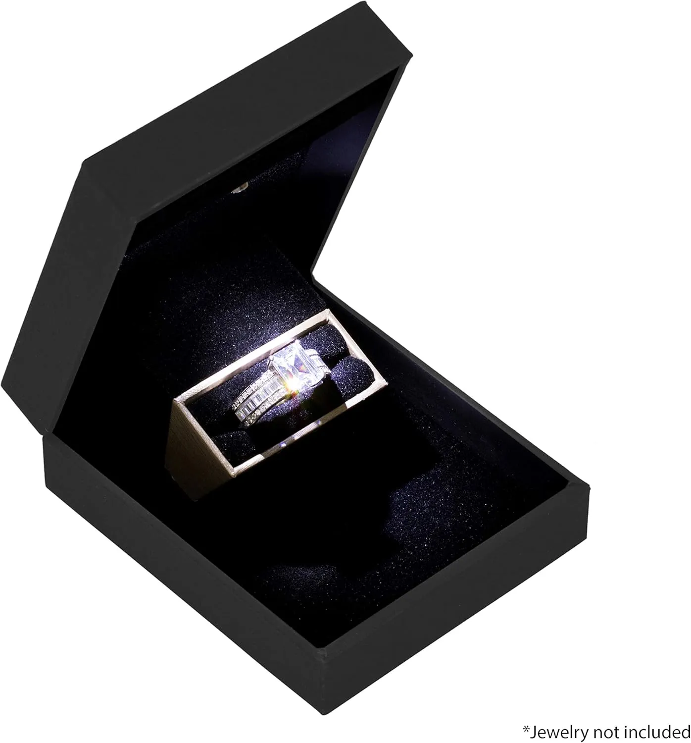 Noble Ring Box with Light - Slim LED Light Up Jewelry Gift Box with Velvet Interior for Engagement, Proposal, Wedding or Special Occasions (Black)