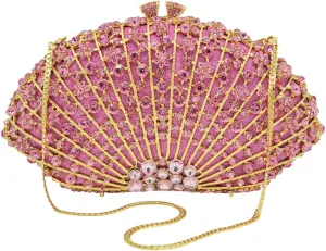 Noble Women Shell Crystal Clutch Rhinestone Evening Bag Seashell Clutch Purse Diamond Handbag for Party Cocktail