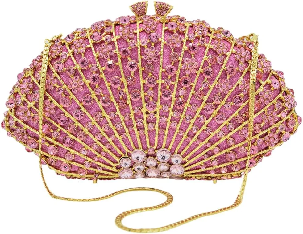 Noble Women Shell Crystal Clutch Rhinestone Evening Bag Seashell Clutch Purse Diamond Handbag for Party Cocktail