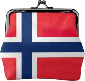 Norwegian flag print Cute Buckle Coin Purses Vintage Pouch Kiss lock Change Purse Wallets for Women Fashion