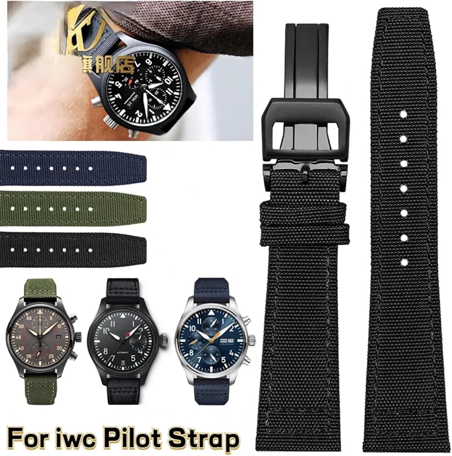 Nylon cowhide Watchband, For IWC PILOT Portugal Fabric Watch Strap 20mm 21mm 22mm Bracelet Black Armygreen Blue Cowhide Wrist Belt