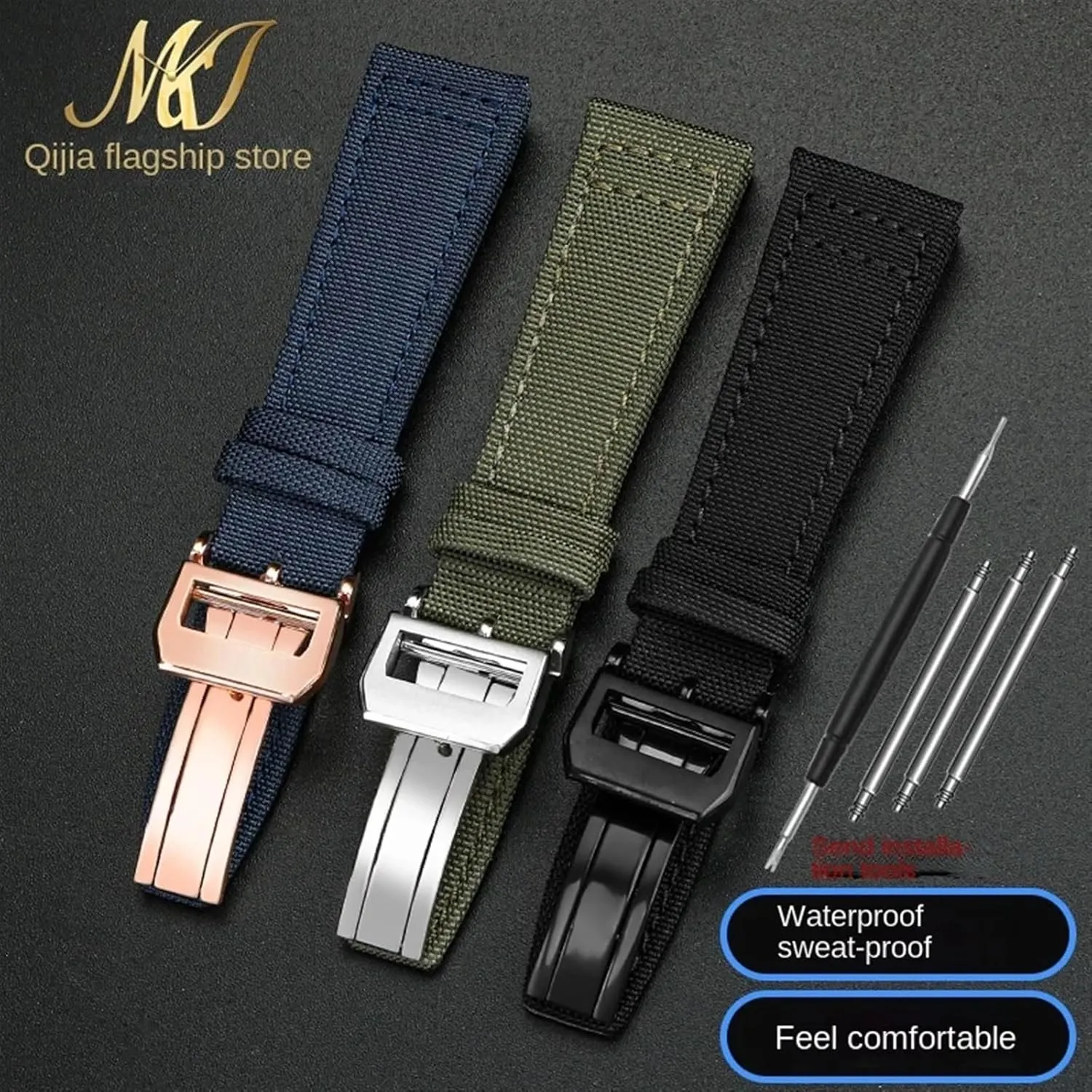 Nylon cowhide Watchband, For IWC PILOT Portugal Fabric Watch Strap 20mm 21mm 22mm Bracelet Black Armygreen Blue Cowhide Wrist Belt