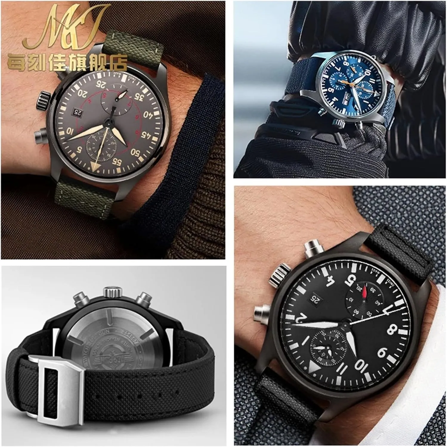 Nylon cowhide Watchband, For IWC PILOT Portugal Fabric Watch Strap 20mm 21mm 22mm Bracelet Black Armygreen Blue Cowhide Wrist Belt