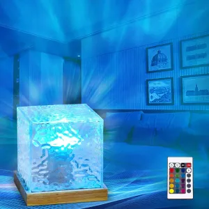 Ocean Wave Projector Lamp, Northern Lights Aurora Projector Light, 16 Colors Gradual Rotating Flame Water Lamp Wave Light Aurora Projector with Remote Control (Large Square)