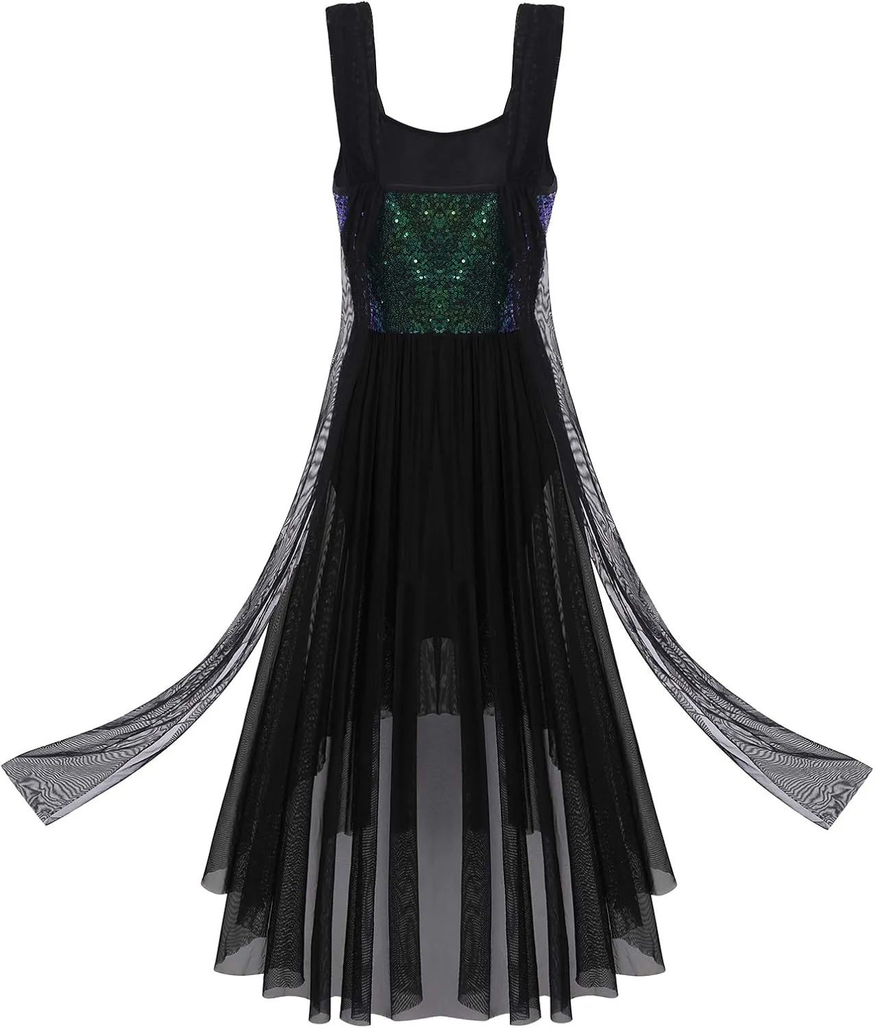 ODASDO Women Adult Lyrical Dance Dress Modern Contemporary Costume Sequins Mesh Tulle High Low Skirt Ballet Dancewear
