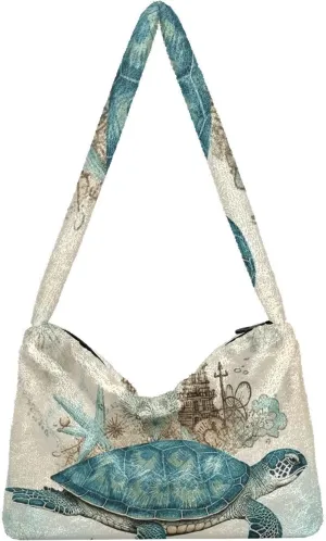 Old Vintage Marine Seahorse Coral Ladies Shoulder Bag, Purses Shoulder Bag, Autumn Handbags
