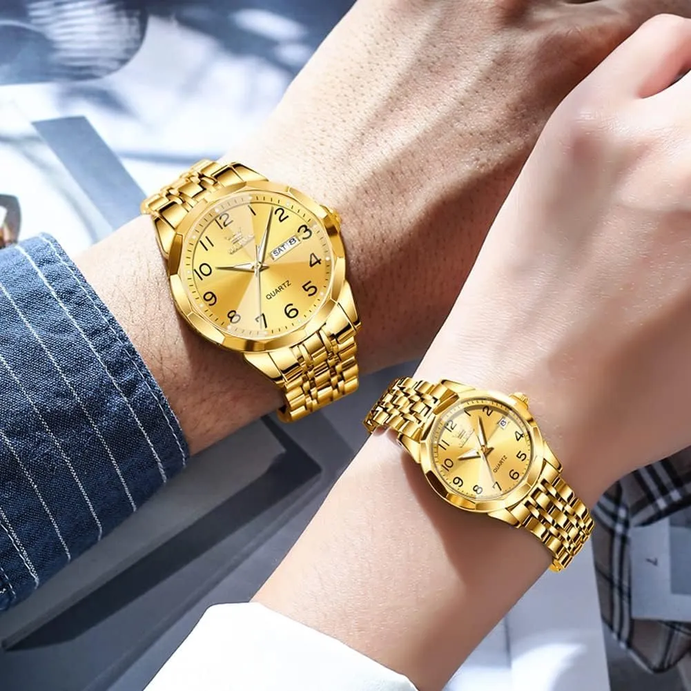 OLEVS Couple Watch Valentines Couple Matching Watches His and Her Couple Set Wrist Watch Men and Women Lovers Wedding Romantic Gifts Set of 2
