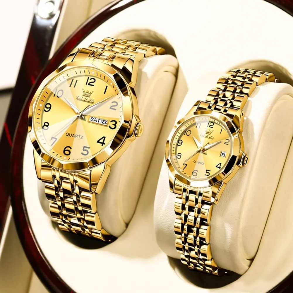 OLEVS Couple Watch Valentines Couple Matching Watches His and Her Couple Set Wrist Watch Men and Women Lovers Wedding Romantic Gifts Set of 2