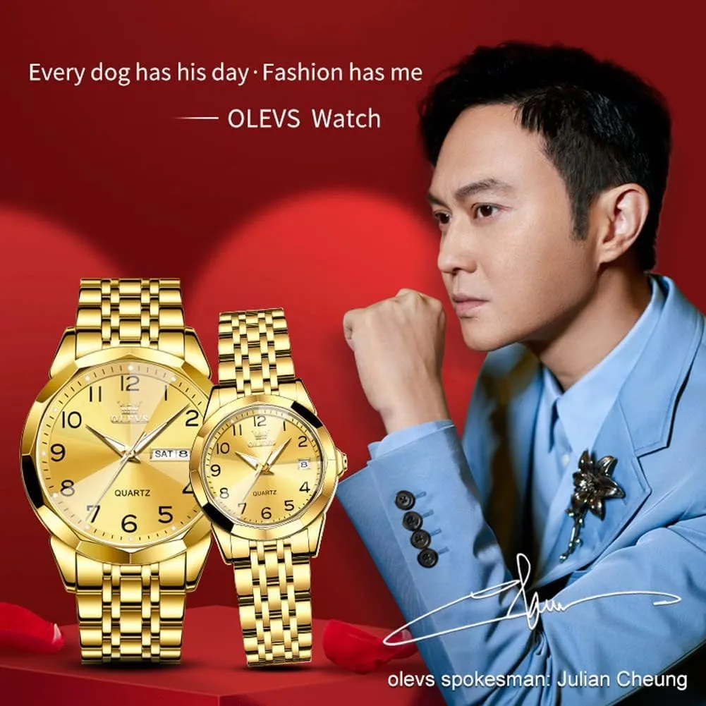 OLEVS Couple Watch Valentines Couple Matching Watches His and Her Couple Set Wrist Watch Men and Women Lovers Wedding Romantic Gifts Set of 2