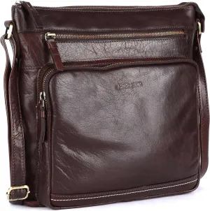 Olga Large Soft Real Leather Womens Crossbody Handbags and Purses-Triple Zip Premium Sling Crossover Shoulder Bag