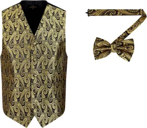 Oliver George Men's Paisley Formal Waistcoat Tuxedo Dress Vest Bow Tie Set for Suit or Tuxedo
