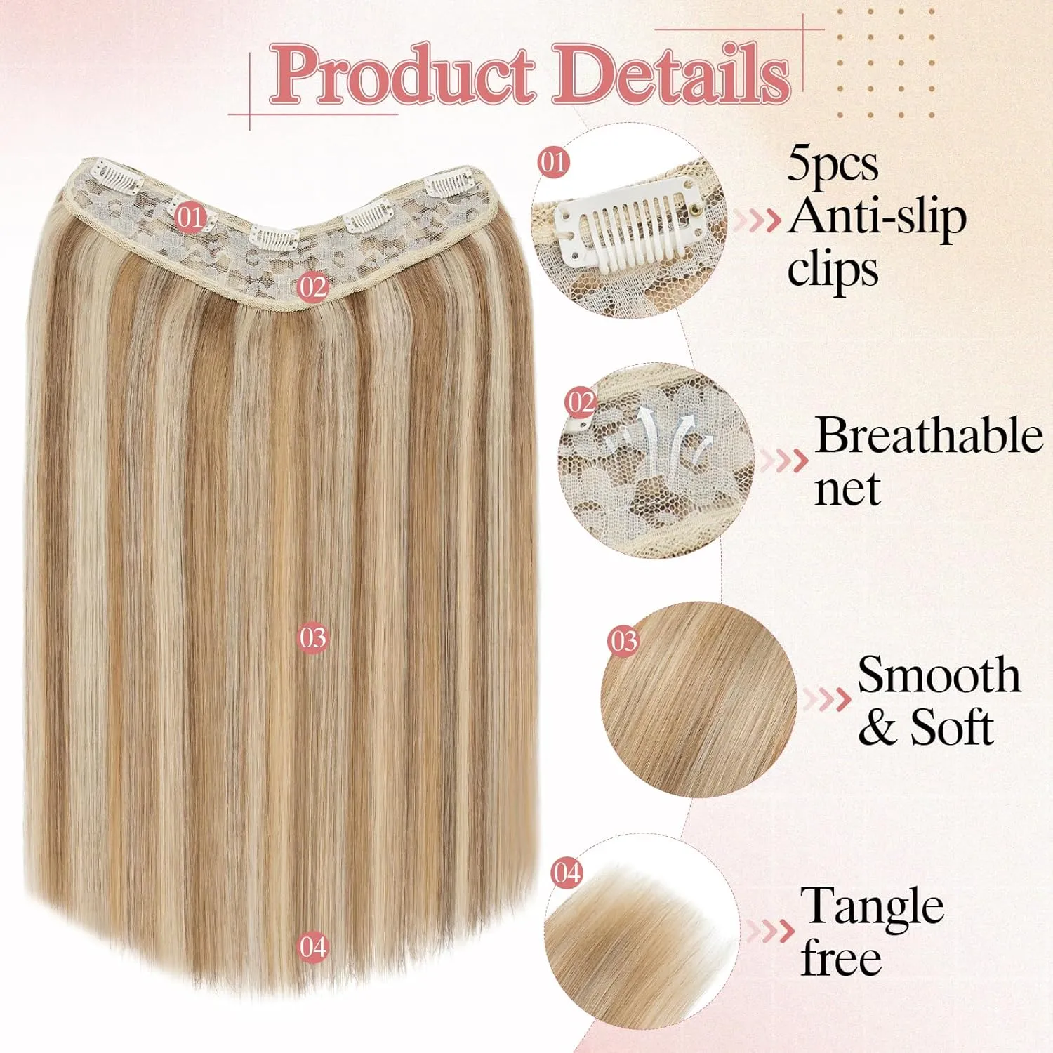 One Pieces Clip in Hair Extensions Human Hair Upgraded V-Shaped 5 Clips in Hair Extensions Human Hair Long Hairpiece For Women,22 Inch,#12P613 Golden Brown mixed Bleach Blonde,75g
