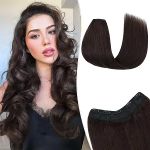 One Pieces Clip in Hair Extensions Human Hair Upgraded V-Shaped 5 Clips in Hair Extensions Human Hair Long One Piece Hairpiece for Women,22 Inch,#02 Dark Brown,75g