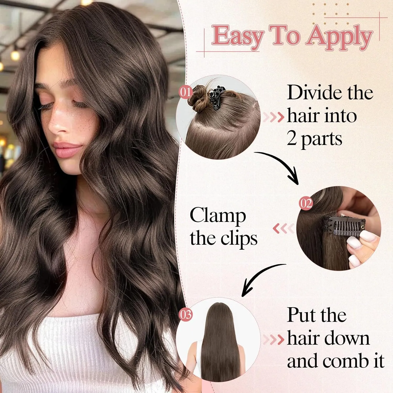 One Pieces Clip in Hair Extensions Human Hair Upgraded V-Shaped 5 Clips in Hair Extensions Human Hair Long One Piece Hairpiece for Women,22 Inch,#02 Dark Brown,75g