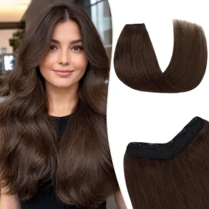 One Pieces Clip in Hair Extensions Human Hair Upgraded V-Shaped 5 Clips in Hair Extensions Human Hair Long One Piece Hairpiece for Women,22 Inch,#04 Chocalate Brown,75g