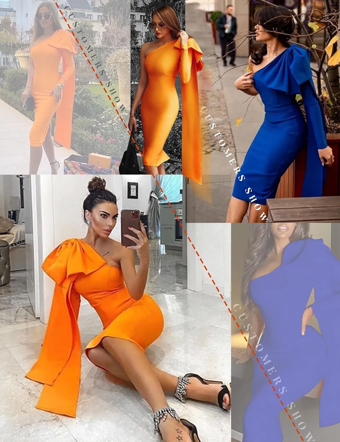 One Shoulder Bodycon Bandage Dress for Women Tie Midi Celebrity Evening Clubwear Cocktail Party Dresses