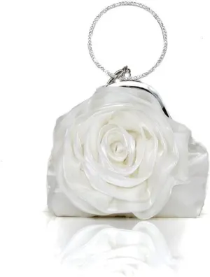 Onlymaker Women's Rhinestone Handbag Satin Rose Shaped Floral Clutch Purse Handbag Party Wedding