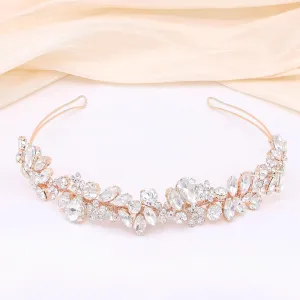 Oriamour Crystal Wedding Headbands Handmade Bridal Headpieces For Bride Flower Girl Wedding Hair Accessories For Bridesmaids Prom Party (Rose Gold)