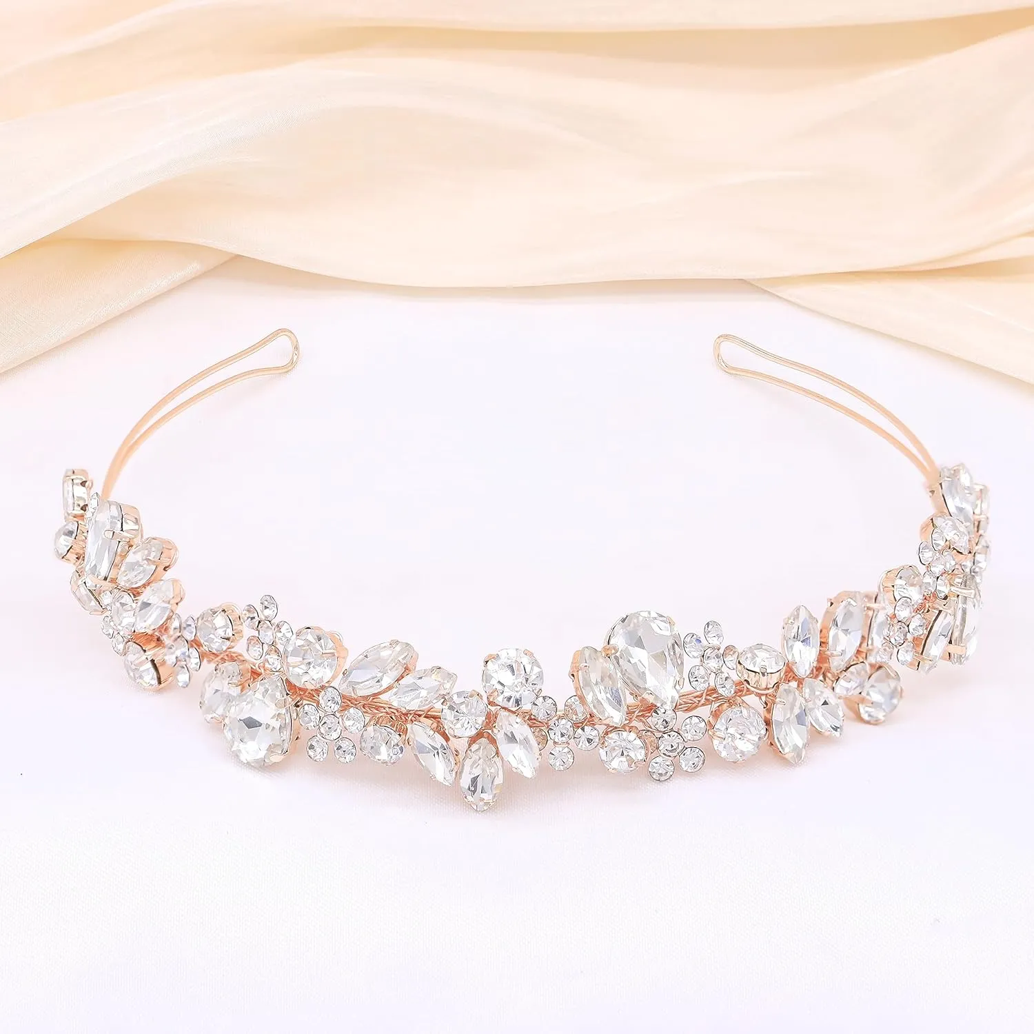 Oriamour Crystal Wedding Headbands Handmade Bridal Headpieces For Bride Flower Girl Wedding Hair Accessories For Bridesmaids Prom Party (Rose Gold)