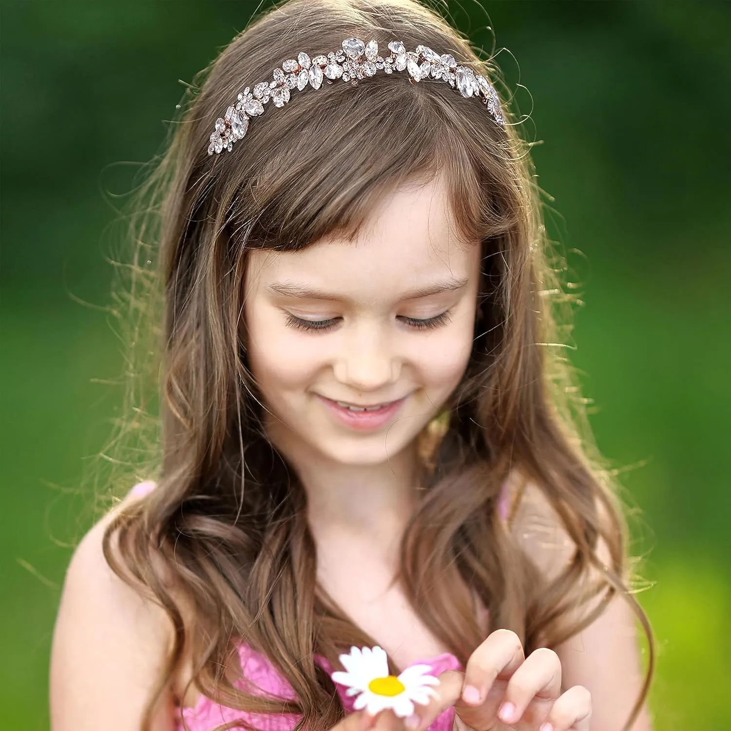 Oriamour Crystal Wedding Headbands Handmade Bridal Headpieces For Bride Flower Girl Wedding Hair Accessories For Bridesmaids Prom Party (Rose Gold)