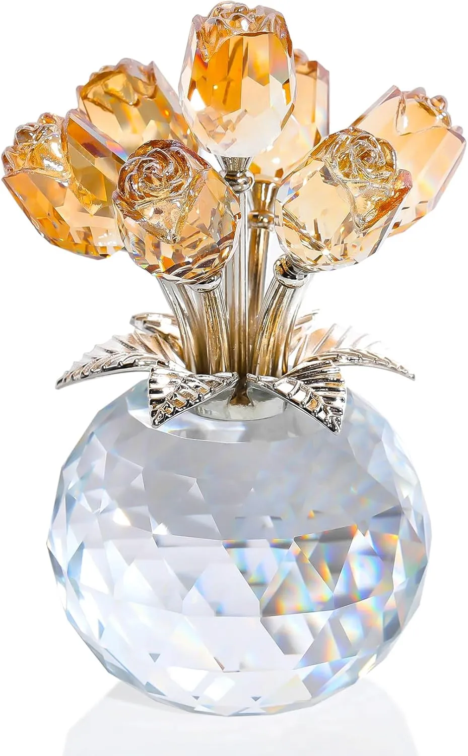 Ornalrist Crystal Gold Roses Figurine, Glass Roses Bouquet Collectible Decor Gifts for Wife Women Mom on Mother's Day Valentine's Day Wedding Anniversary