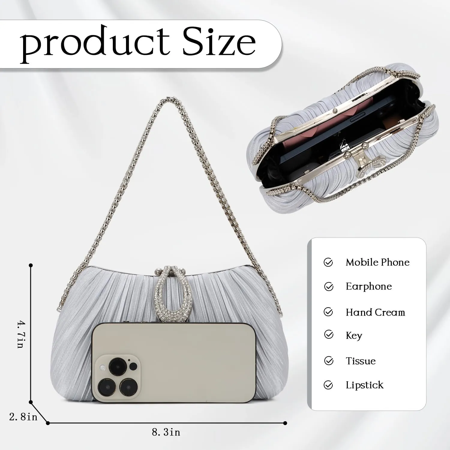 Oweisong Black Clutch Purses for Women Formal Gold Evening Bag Satin Dress Handbag for Wedding Party