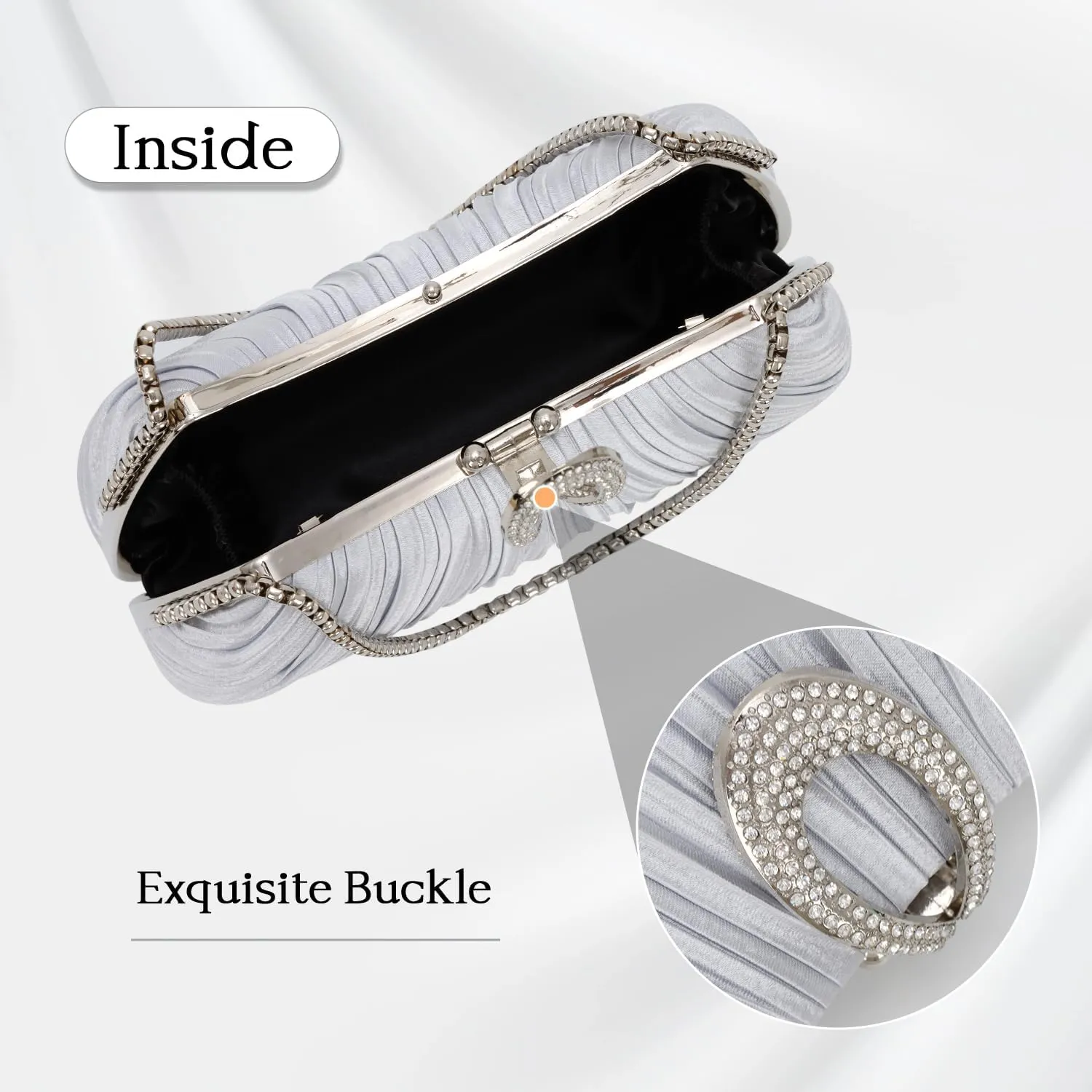 Oweisong Black Clutch Purses for Women Formal Gold Evening Bag Satin Dress Handbag for Wedding Party