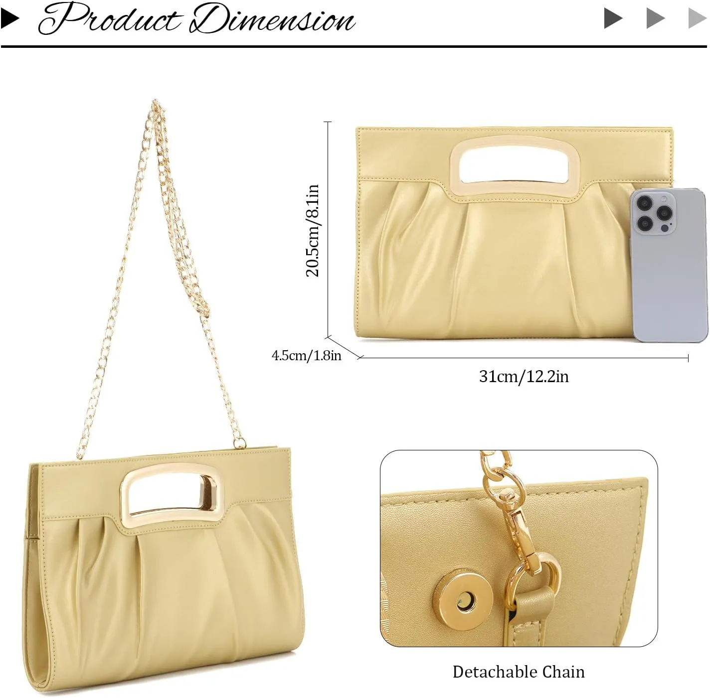 Oweisong Women Leather Clutch Purse for Wedding Cocktail Purse Evening Handbag with Chain Strap
