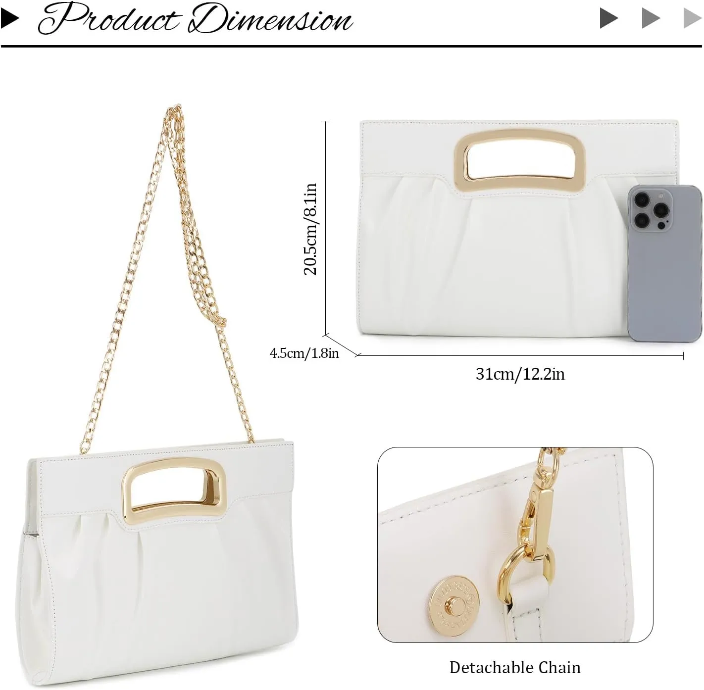 Oweisong Women Leather Clutch Purse for Wedding Cocktail Purse Evening Handbag with Chain Strap