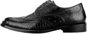 Oxford for Men Formal Shoes Lace Up Genuine Leather Luxury Crocodile Pattern Exquisite Wingtip Business Casual