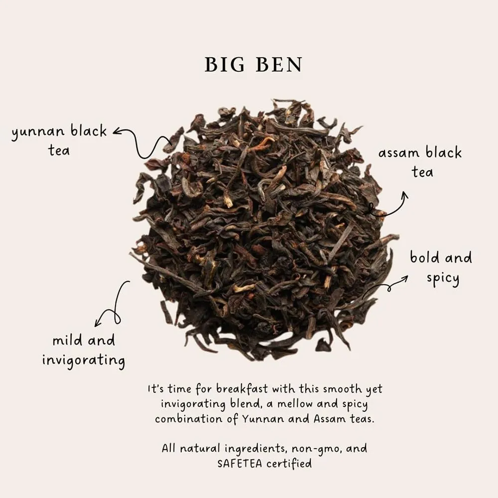 Palais des Thés - Big Ben English Breakfast - Yunnan & Assam Black Tea - 20 Count Cotton Tea Bags Box