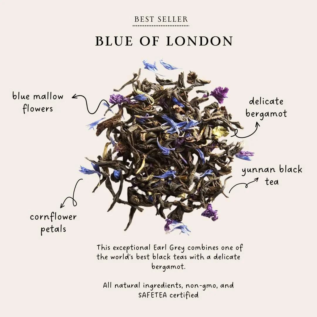 Palais des Thés - Blue of London - Earl Grey Black Tea, Bergamot & Cornflower - 20 Count Cotton Tea Bags Box