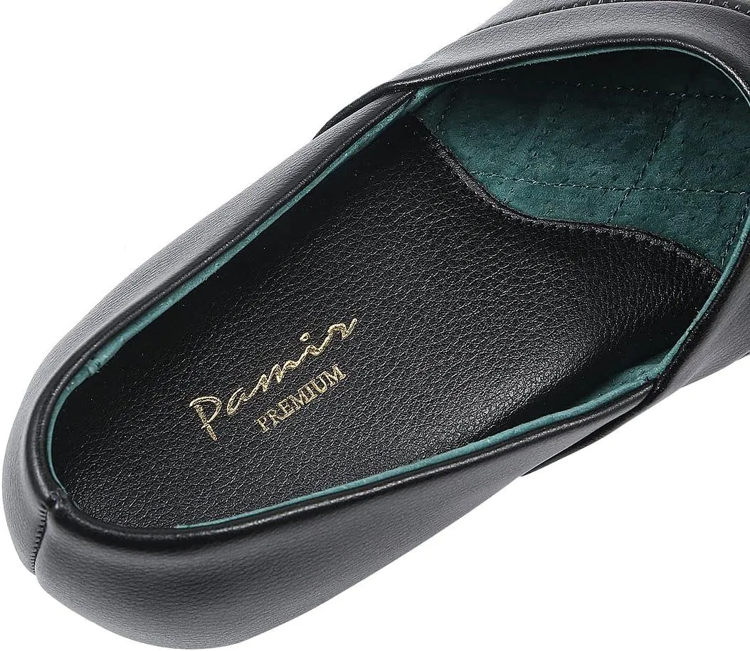 PAMIR Men's Genuine Leather Opera Slippers with Memory Foam Insole and Leather Outsole