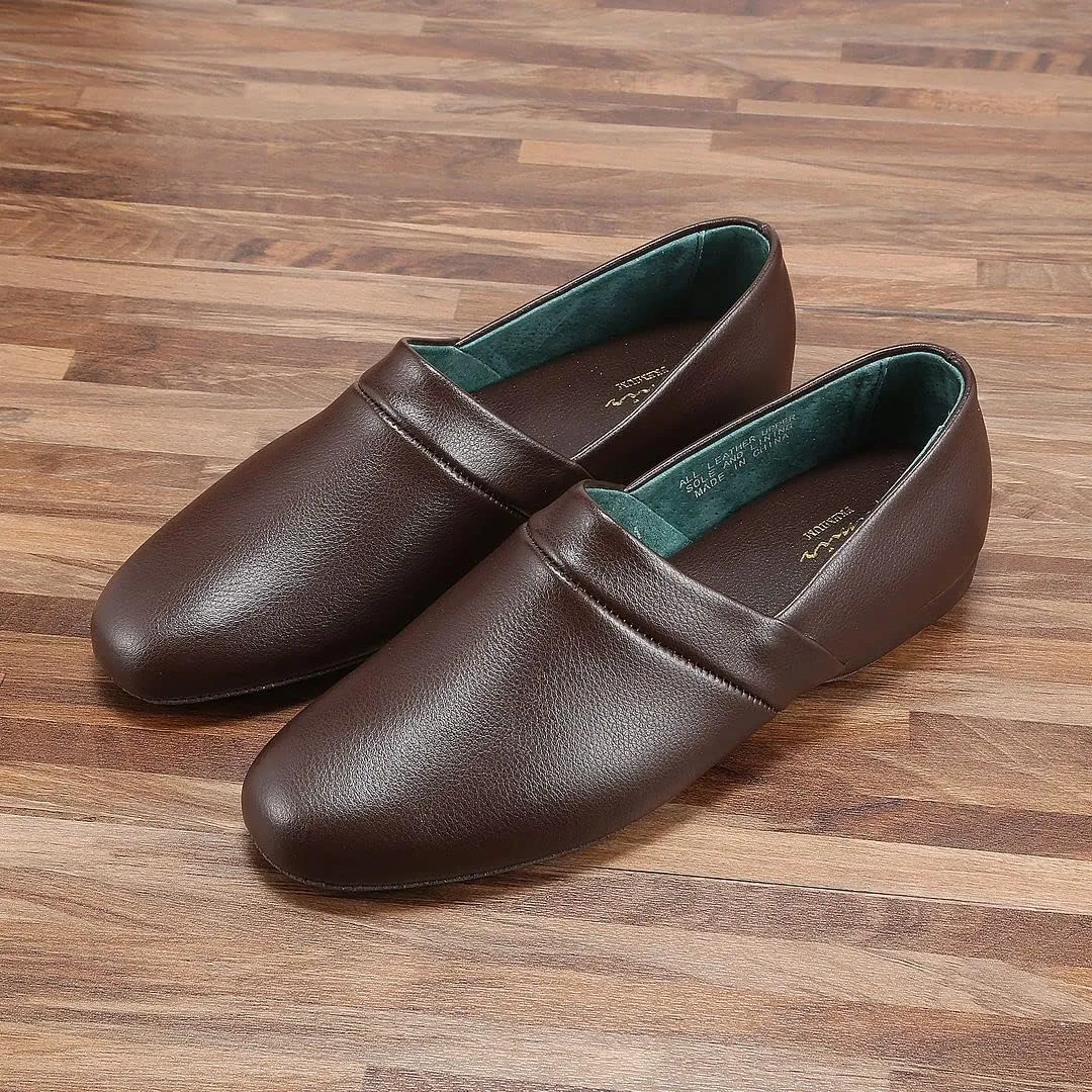 PAMIR Men's Genuine Leather Opera Slippers with Memory Foam Insole and Leather Outsole