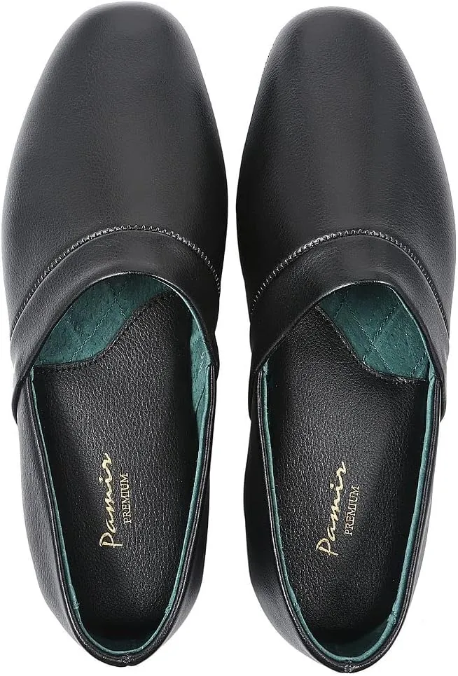 PAMIR Men's Genuine Leather Opera Slippers with Memory Foam Insole and Leather Outsole