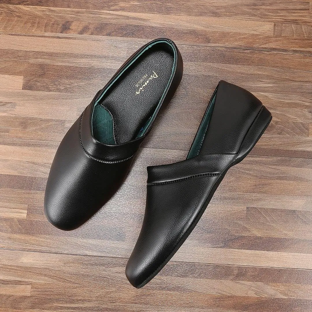 PAMIR Men's Genuine Leather Opera Slippers with Memory Foam Insole and Leather Outsole