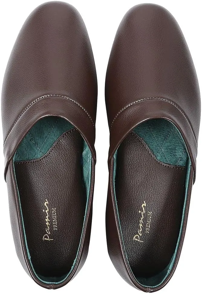PAMIR Men's Genuine Leather Opera Slippers with Memory Foam Insole and Leather Outsole