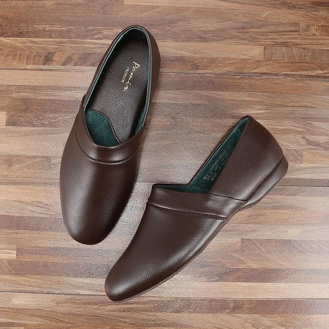 PAMIR Men's Genuine Leather Opera Slippers with Memory Foam Insole and Leather Outsole
