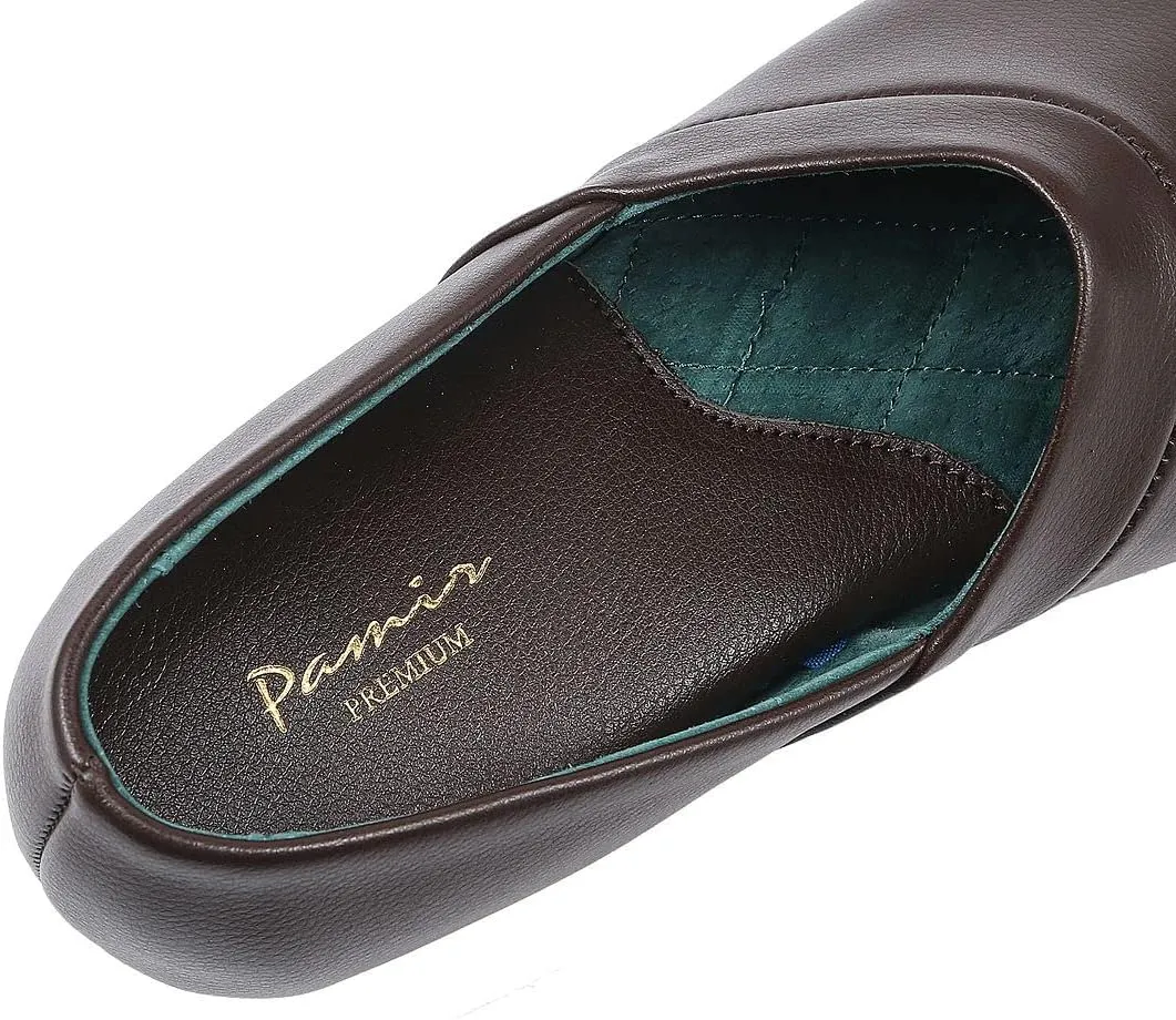 PAMIR Men's Genuine Leather Opera Slippers with Memory Foam Insole and Leather Outsole