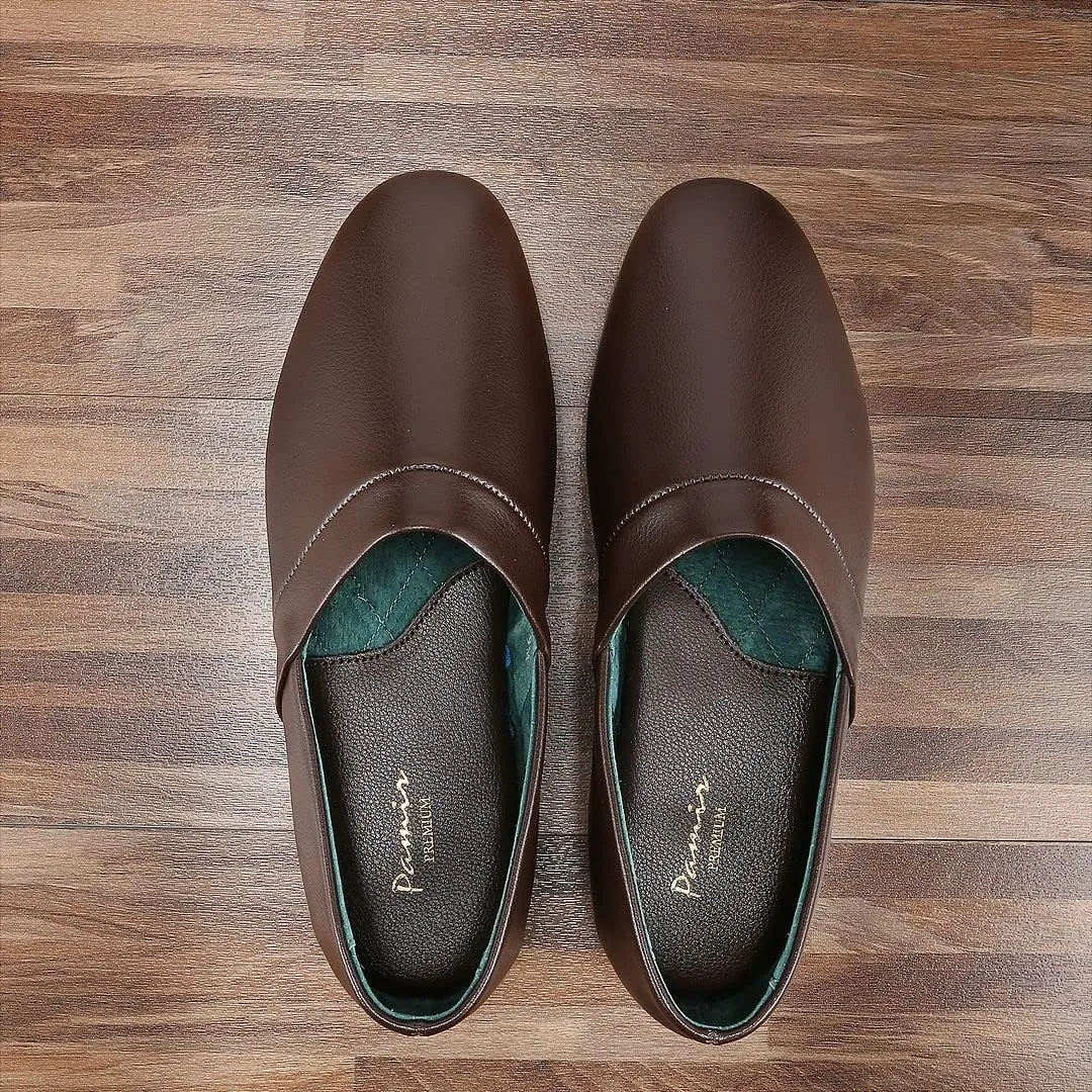 PAMIR Men's Genuine Leather Opera Slippers with Memory Foam Insole and Leather Outsole