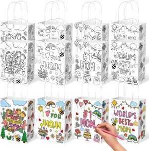 PARSUP Mothers Day Coloring Gift Bags for Treats, Goodies, 12 Pack, Coloring Best Mom Ever Paper Bags for Party Favor, 8.27 × 6.3 × 3.15inch